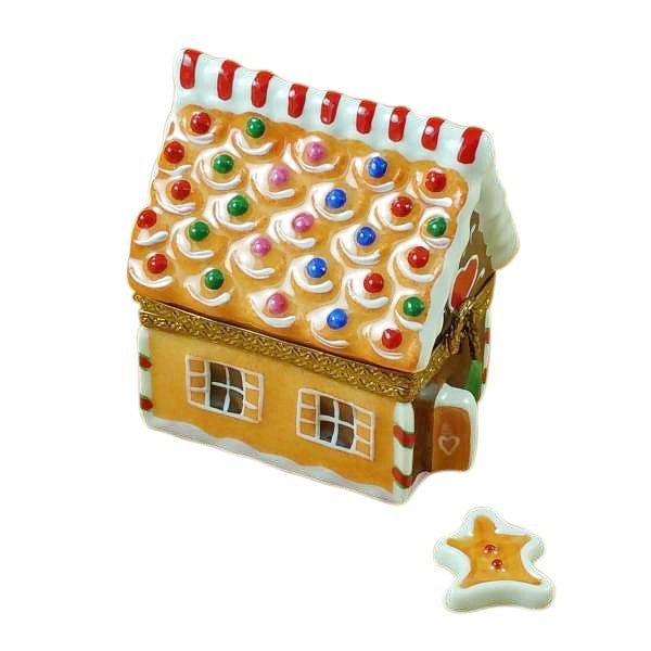 Gingerbread House w Gingerman Porcelain Limoges xmas theme Limoes Box French Trinket Box