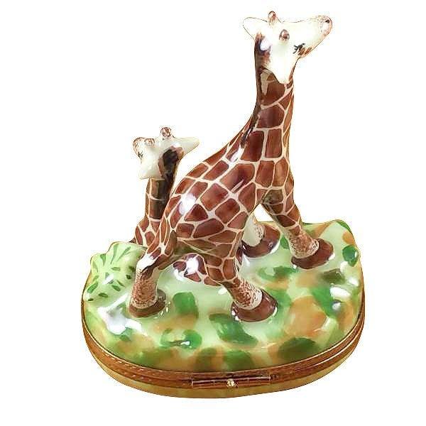 Giraffe with Baby Porcelain Limoges wild animals French Trinket Box