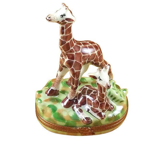 Giraffe with Baby Porcelain Limoges wild animals French Trinket Box