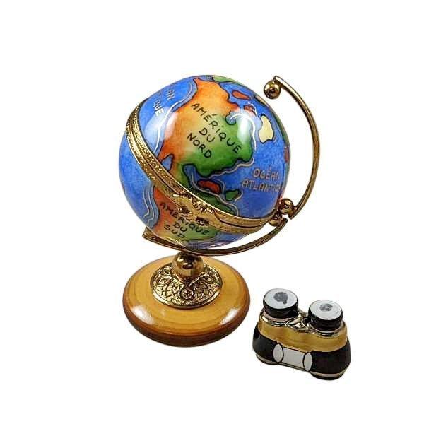 Globe with Binoculars Porcelain Limoges World Travel Professional French Trinket Box