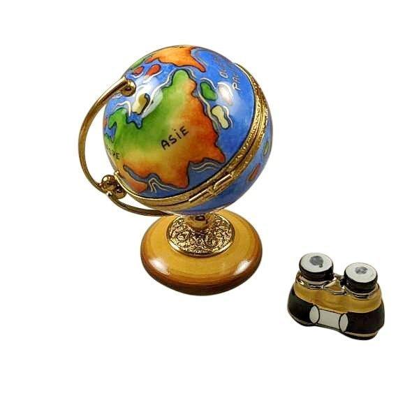 Globe with Binoculars Porcelain Limoges World Travel Professional French Trinket Box