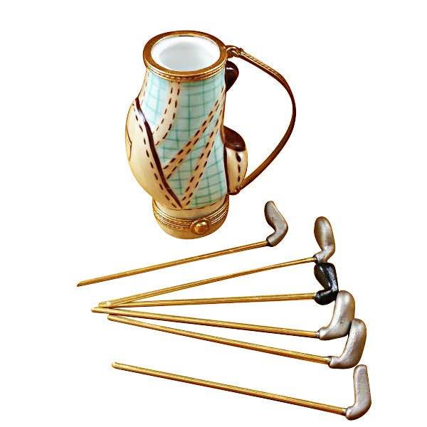 Golf Bag with Six Removable Clubs Porcelain Limoges sports golf limoges box French Trinket Box