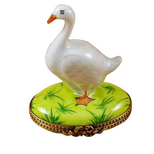 Goose with Spring and Christmas Wreaths Porcelain Limoges xmas theme wild birds French Trinket Box