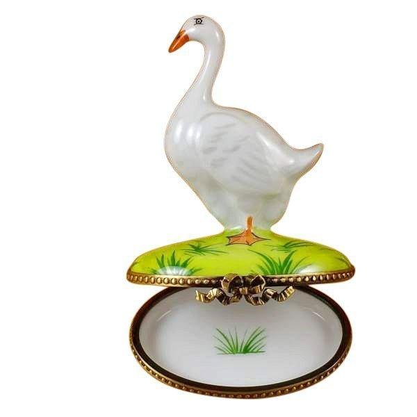 Goose with Spring and Christmas Wreaths Porcelain Limoges xmas theme wild birds French Trinket Box