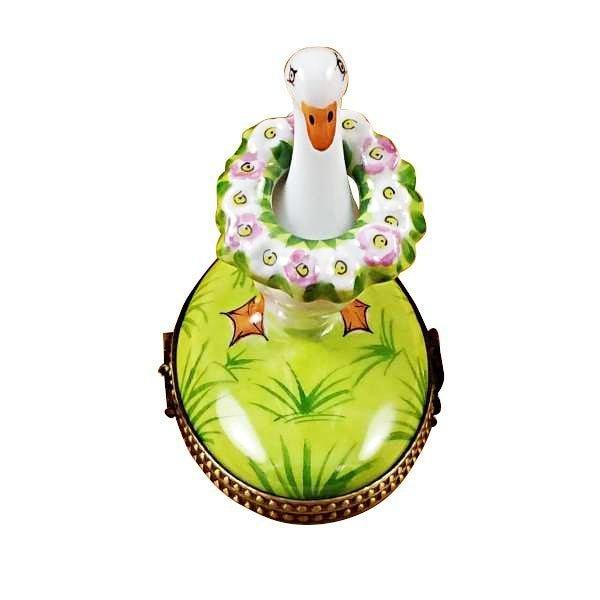 Goose with Spring and Christmas Wreaths Porcelain Limoges xmas theme wild birds French Trinket Box