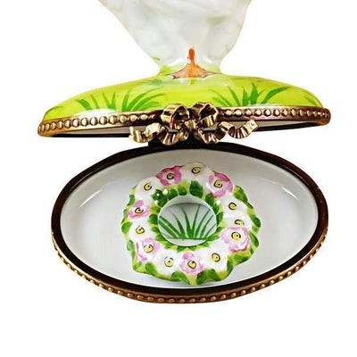 Goose with Spring and Christmas Wreaths Porcelain Limoges xmas theme wild birds French Trinket Box