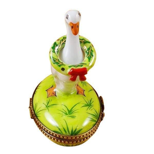 Goose with Spring and Christmas Wreaths Porcelain Limoges xmas theme wild birds French Trinket Box