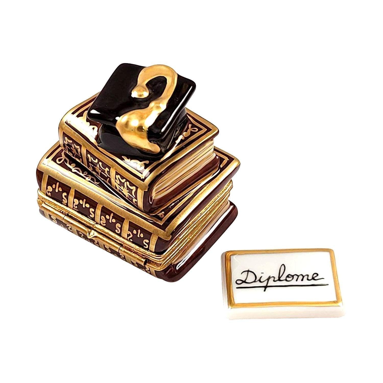 Graduation Books with Cap & Removable Diploma Porcelain Limoges Graduation professional French Trinket Box