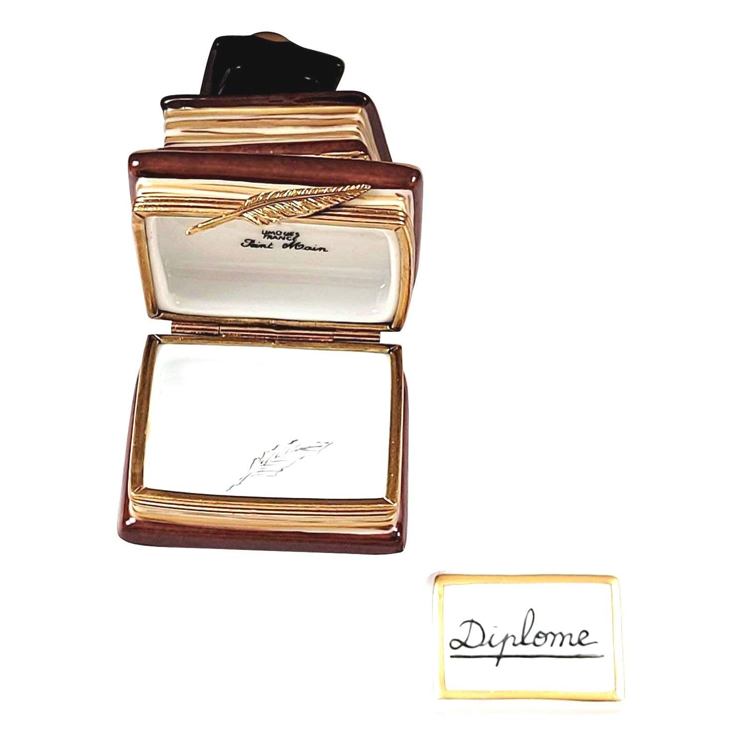 Graduation Books with Cap & Removable Diploma Porcelain Limoges Graduation professional French Trinket Box