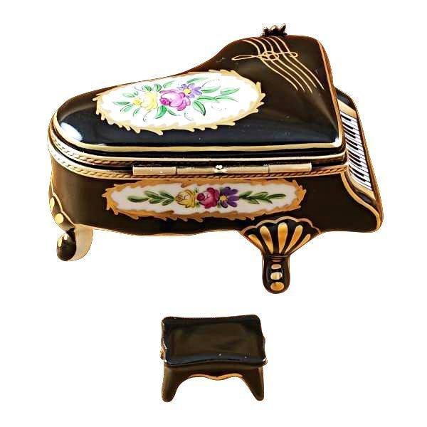 Grand Piano Floral with Bench Porcelain Limoges music Rochard Limoges Box French Trinket Box