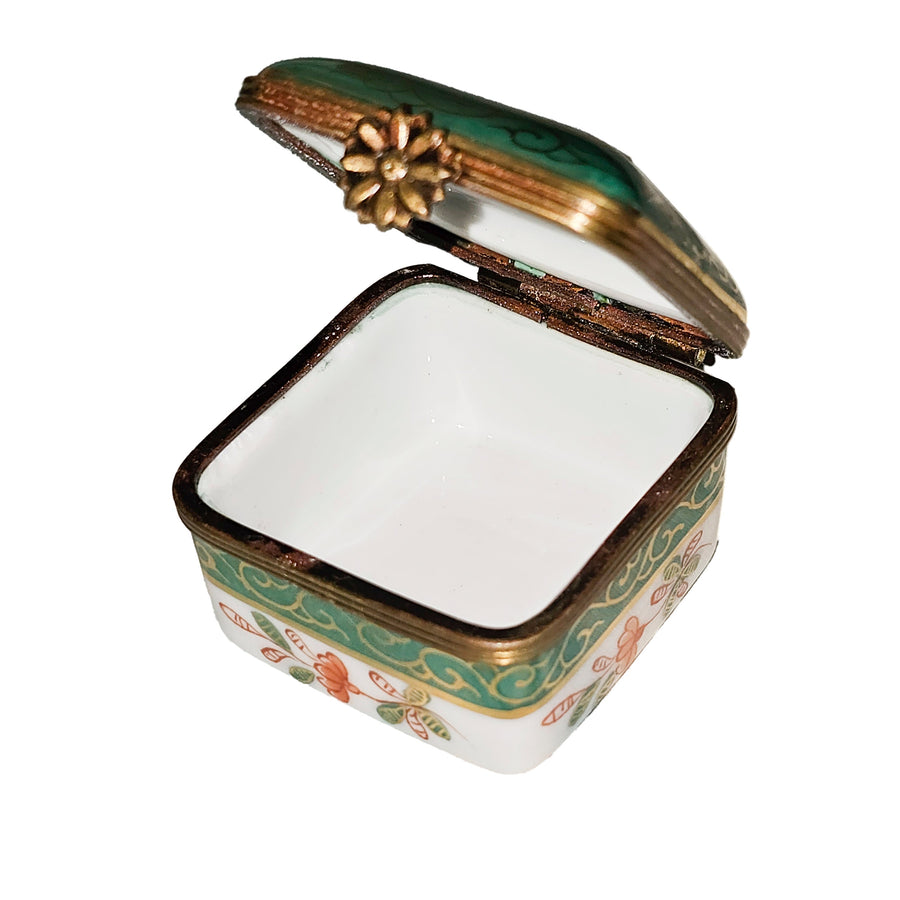 Green Floral Elegance Box Porcelain Limoges traditional French Trinket Box