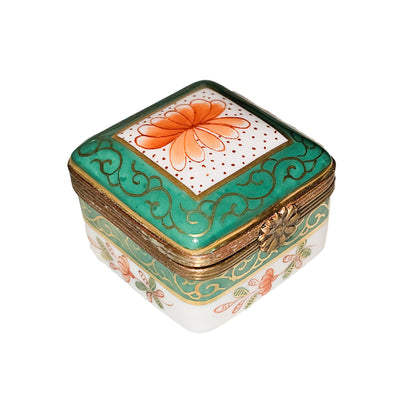 Green Floral Elegance Box Porcelain Limoges traditional French Trinket Box