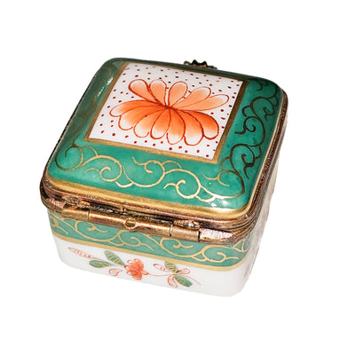 Green Floral Elegance Box Porcelain Limoges traditional French Trinket Box