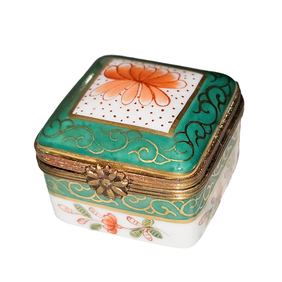 Green Floral Elegance Box Porcelain Limoges traditional French Trinket Box