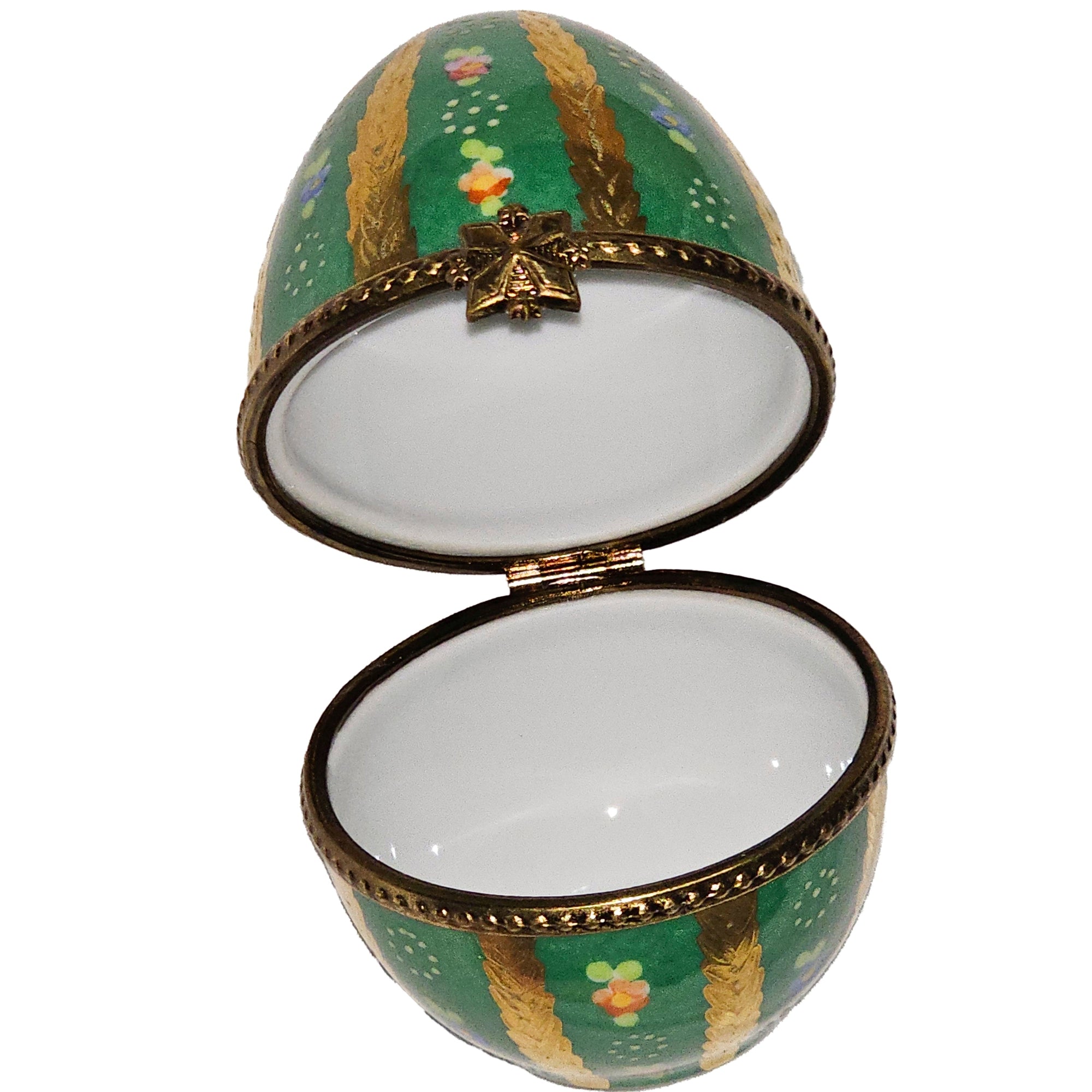 Green Floral Limoges Egg Box Porcelain Limoges egg French Trinket Box