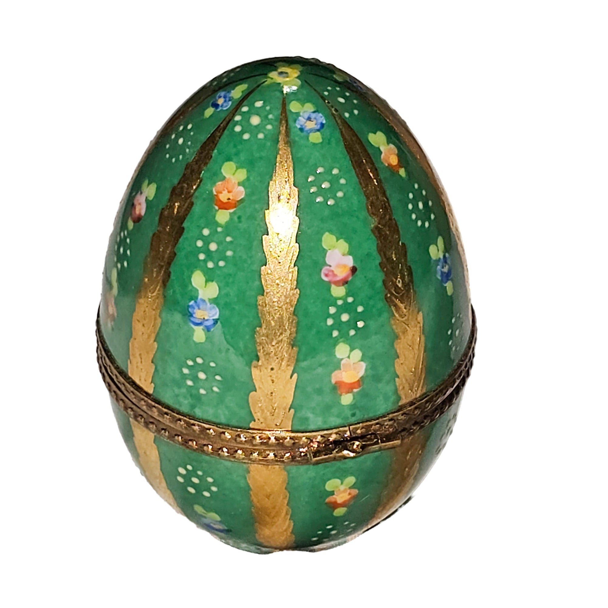 Green Floral Limoges Egg Box Porcelain Limoges egg French Trinket Box