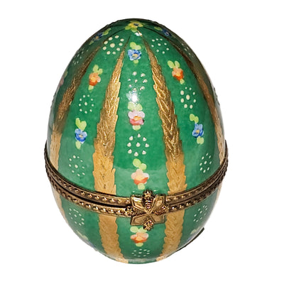 Green Floral Limoges Egg Box Porcelain Limoges egg French Trinket Box