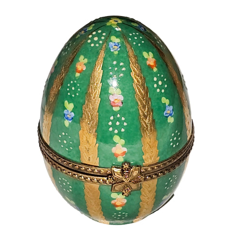 Green Floral Limoges Egg Box Porcelain Limoges egg French Trinket Box