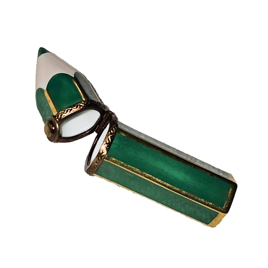 Green Limoges Pencil Box Porcelain Limoges professional art French Trinket Box