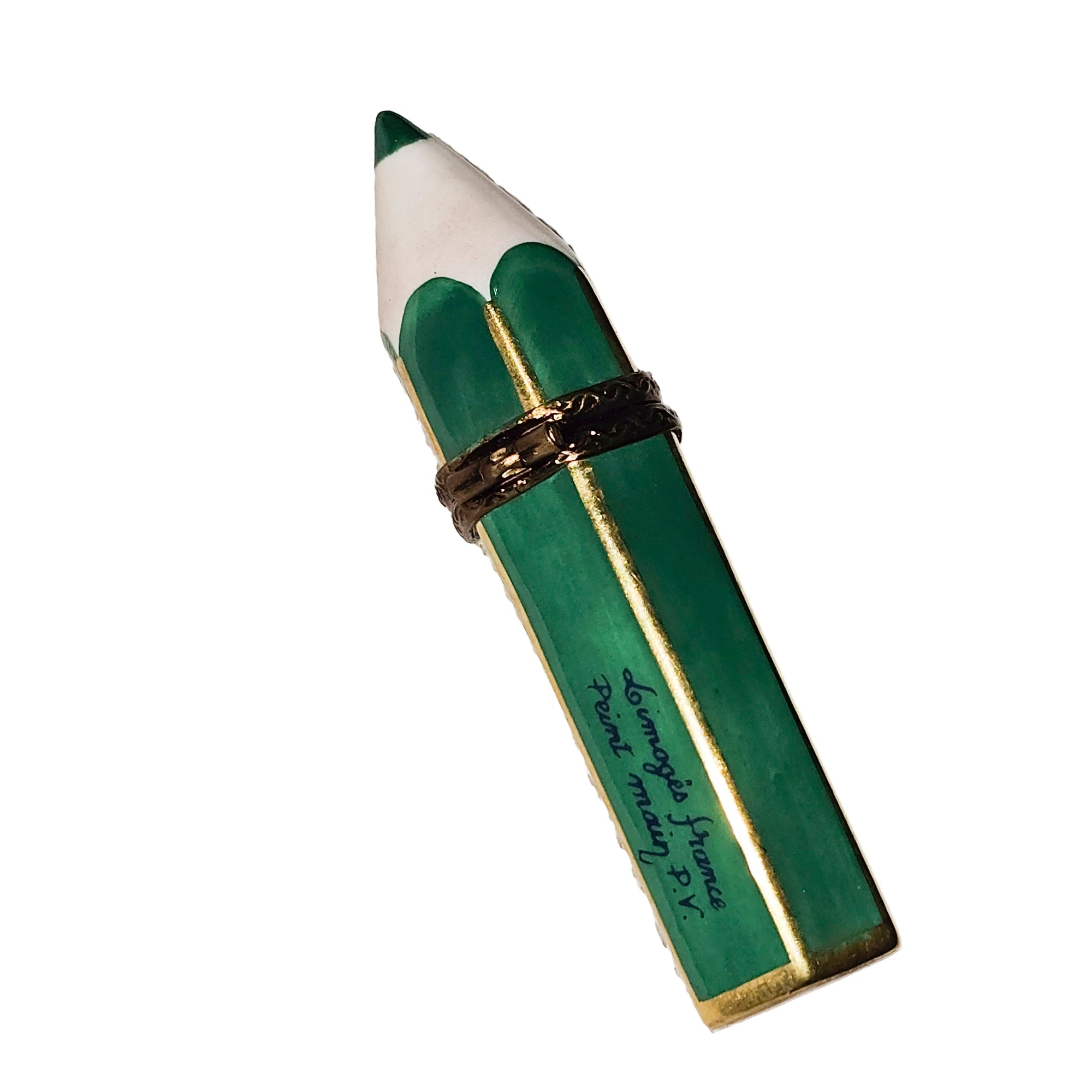 Green Limoges Pencil Box Porcelain Limoges professional art French Trinket Box