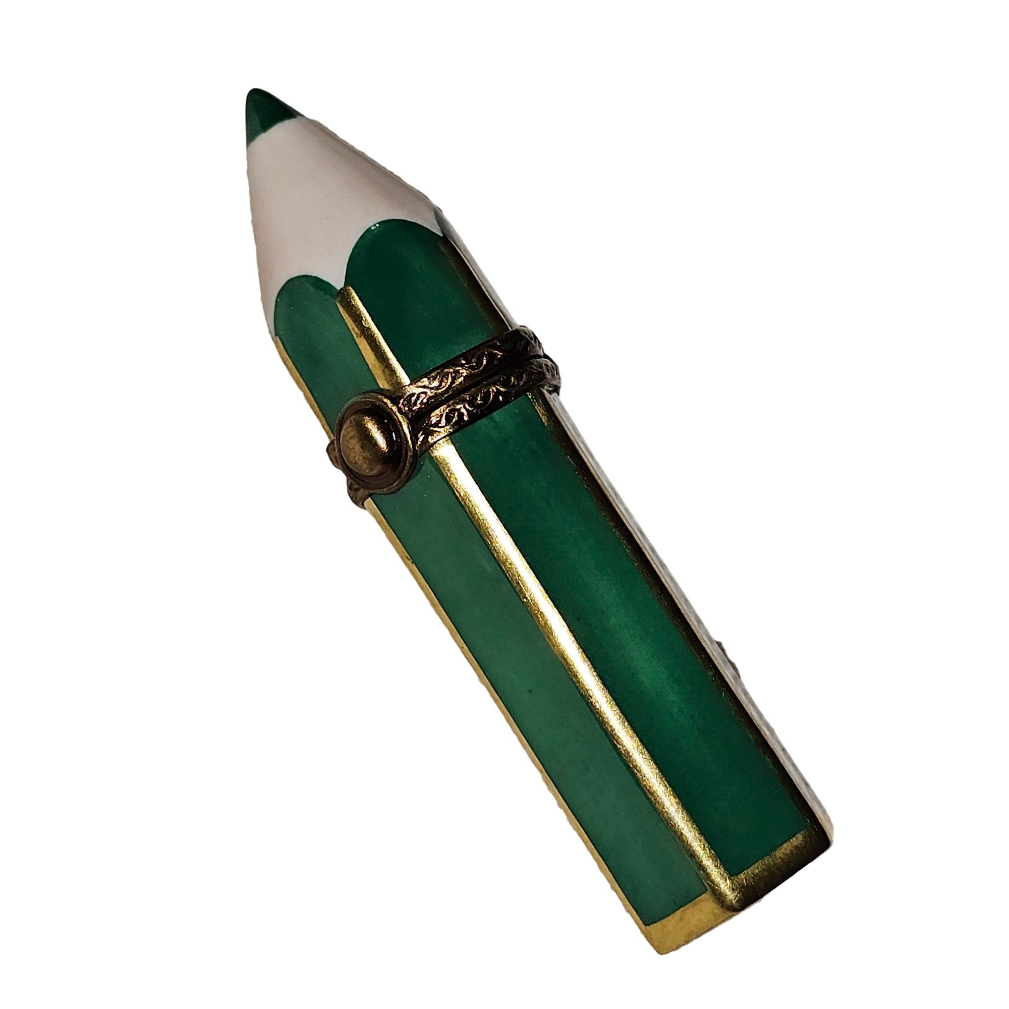 Green Limoges Pencil Box Porcelain Limoges professional art French Trinket Box