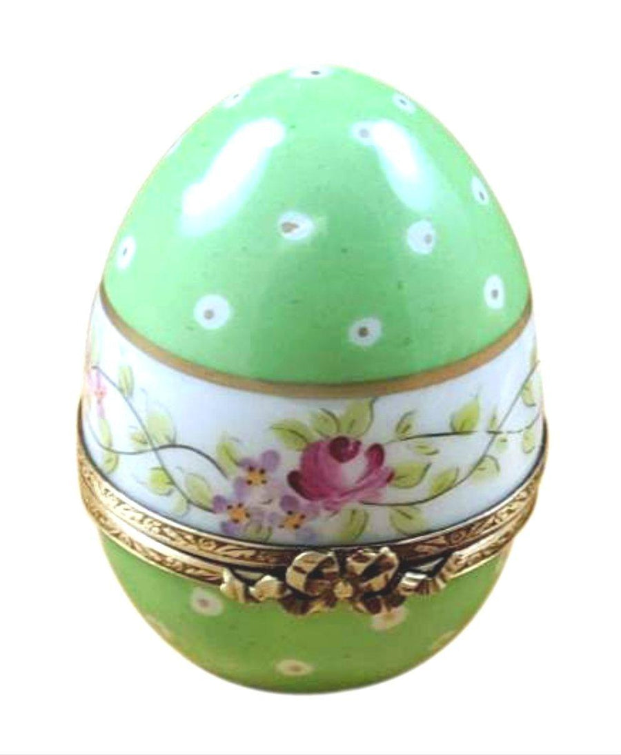 Green Egg with Flowers Porcelain Limoges eggs French Trinket Box