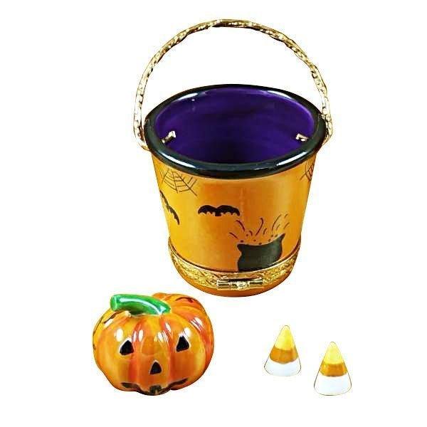 Halloween Pail with Jackolantern Porcelain Limoges halloween French Trinket Box