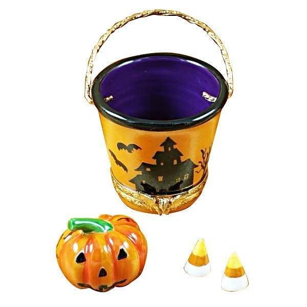 Halloween Pail with Jackolantern Porcelain Limoges halloween French Trinket Box
