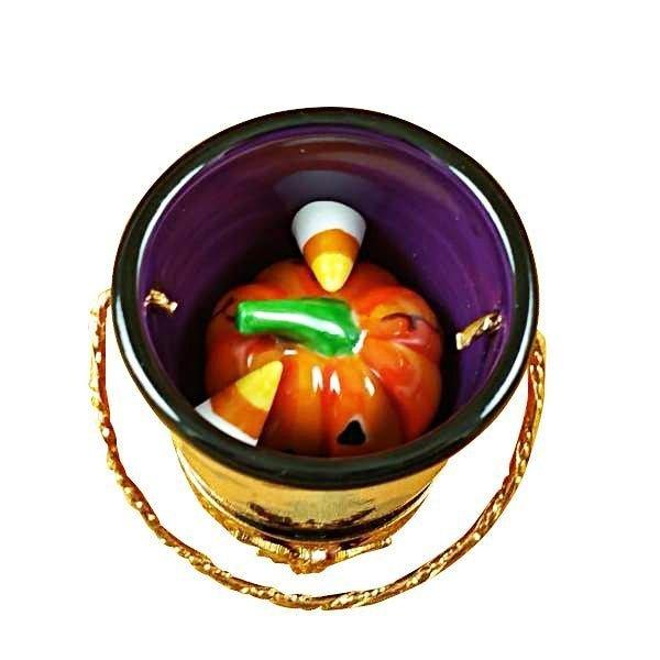 Halloween Pail with Jackolantern Porcelain Limoges halloween French Trinket Box