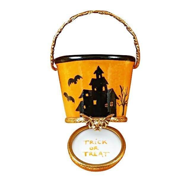 Halloween Pail with Jackolantern Porcelain Limoges halloween French Trinket Box