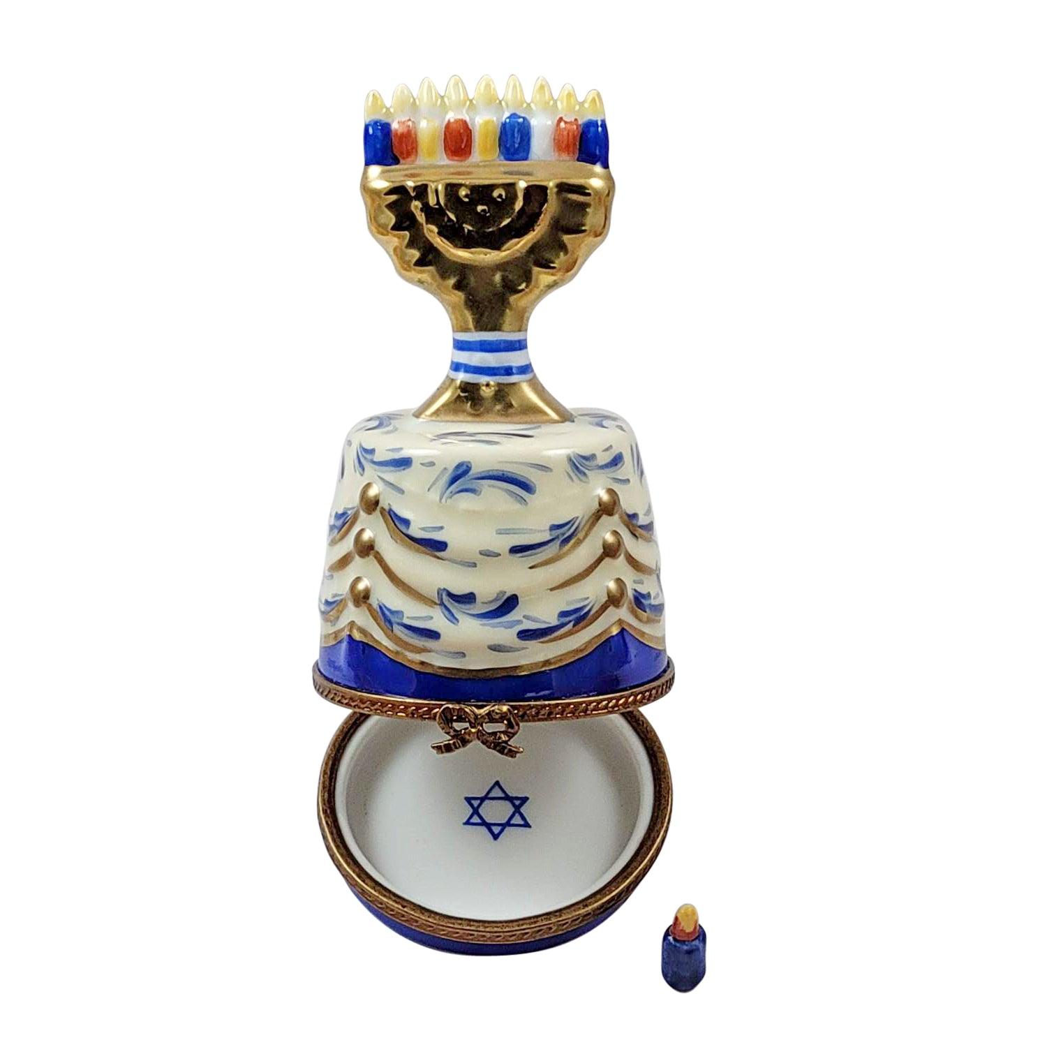 Hanukkah Menorah on Table with Removable Candle Porcelain Limoges religious spiritual French Trinket Box