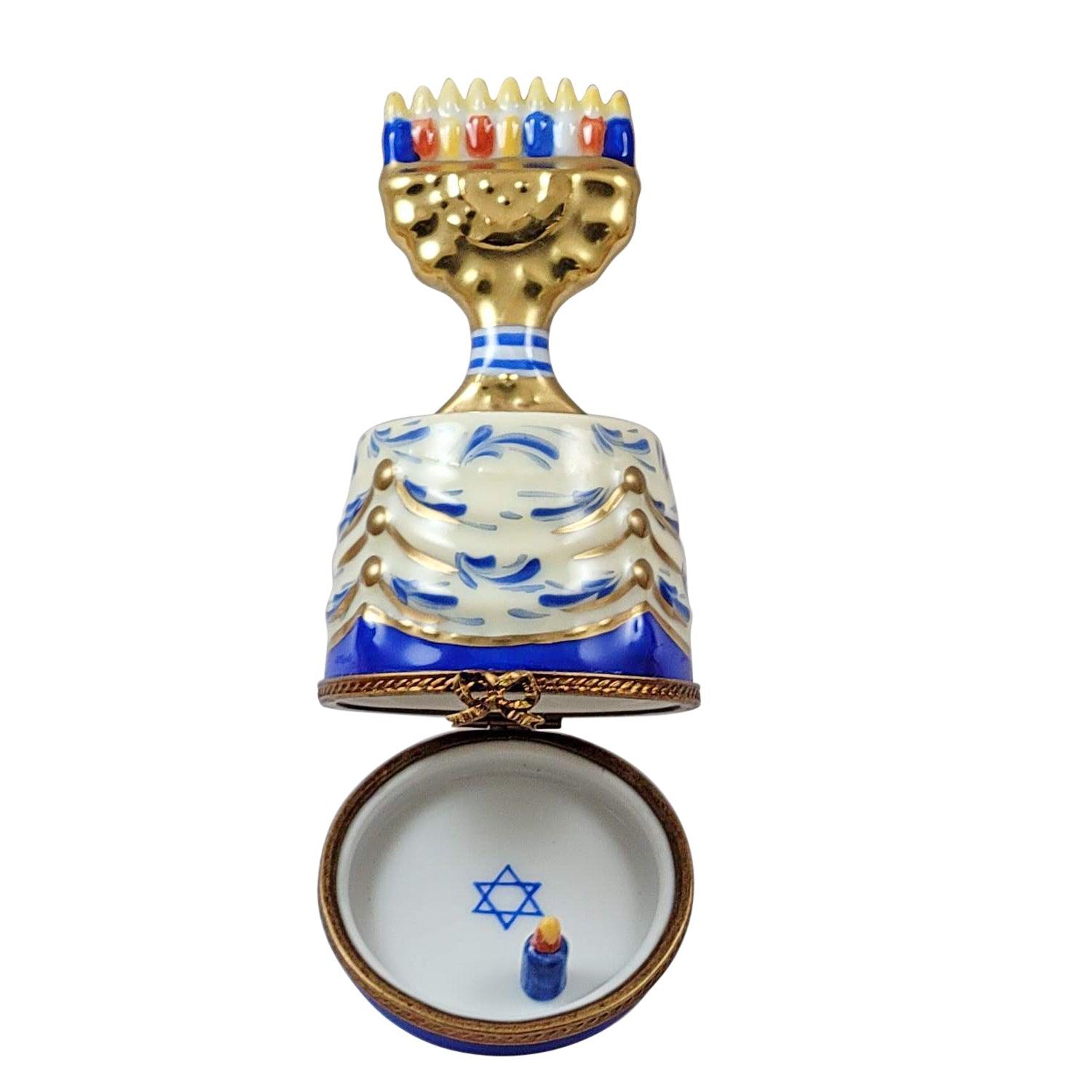 Hanukkah Menorah on Table with Removable Candle Porcelain Limoges religious spiritual French Trinket Box