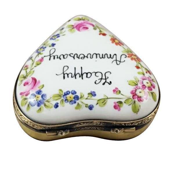 Happy Anniversary Heart Porcelain Limoges anniversary wedding French Trinket Box