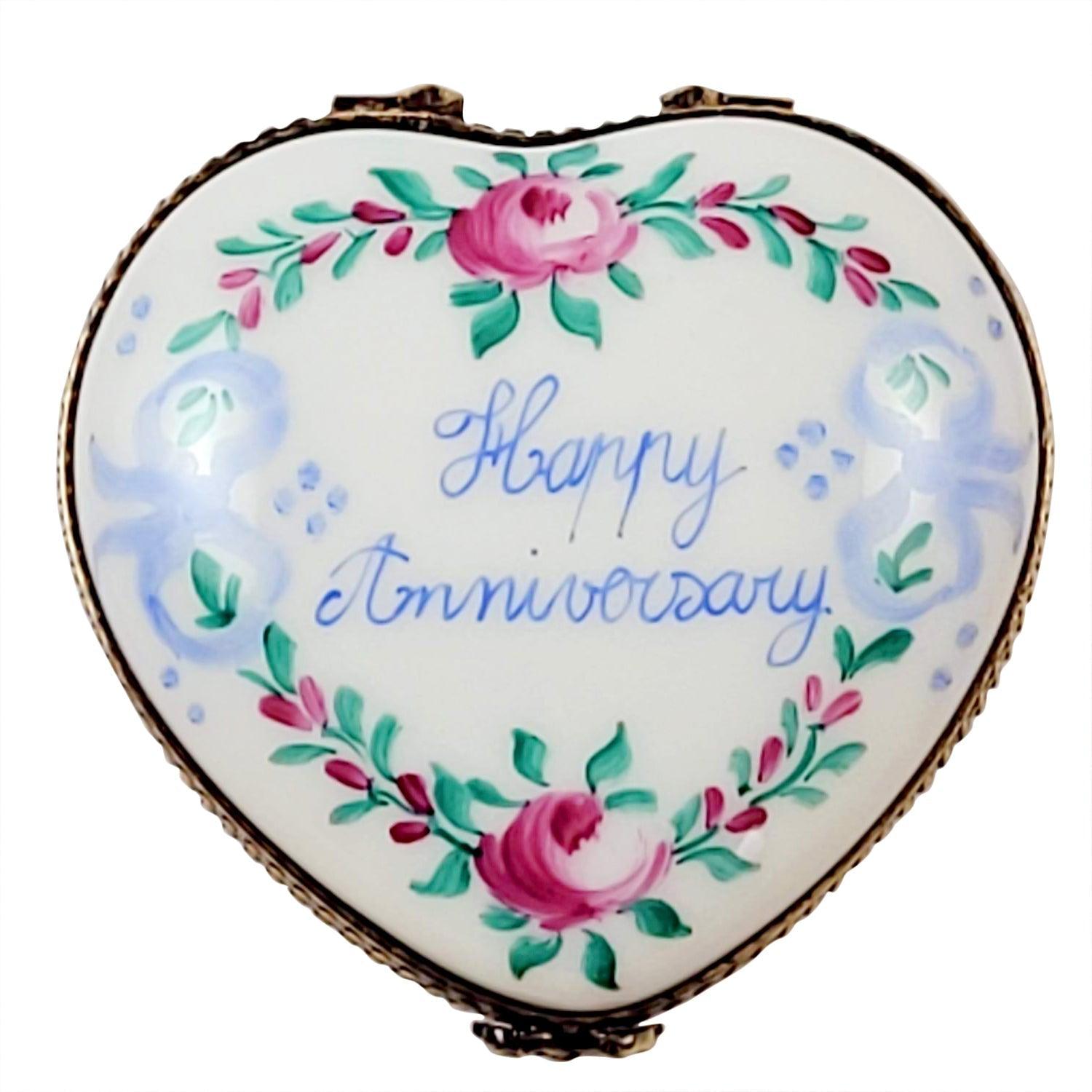 Happy Anniversary Rose Heart Porcelain Limoges anniversary wedding French Trinket Box