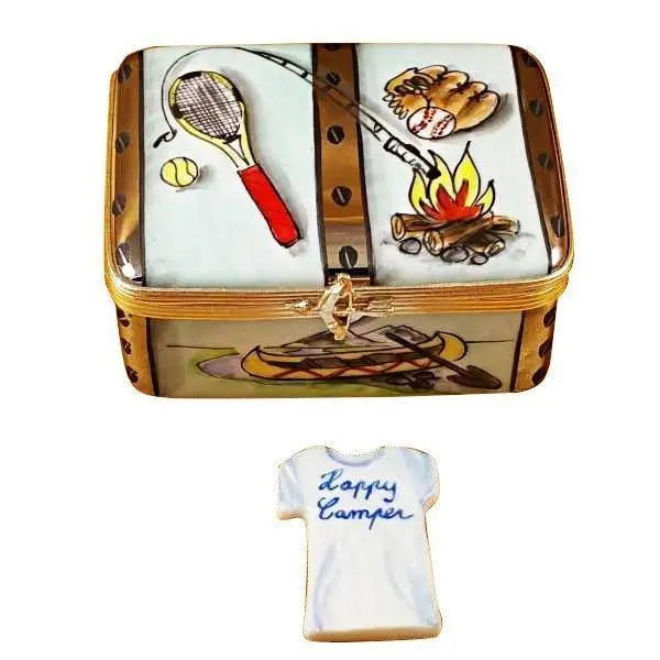 Happy Camper Camping Trunk Porcelain Limoges travel sports French Trinket Box