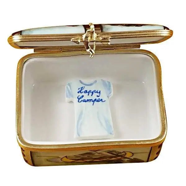 Happy Camper Camping Trunk Porcelain Limoges travel sports French Trinket Box