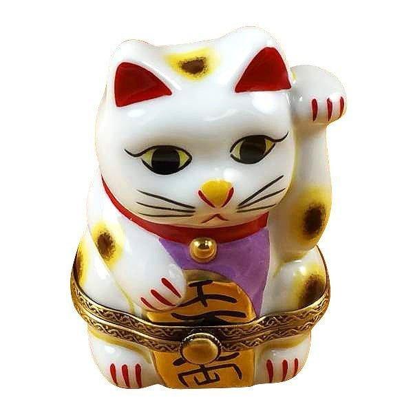 Happy Cat Porcelain Limoges cat travel baby French Trinket Box