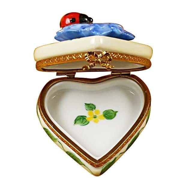 Heart Blue Flower w Ladybug Porcelain Limoges heart garden mother Rochard Limoges Box French Trinket Box