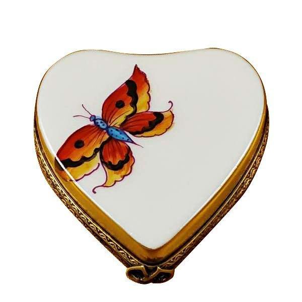 Heart Butterfly On Gold Base Porcelain Limoges Butterfly Heart French Trinket Box