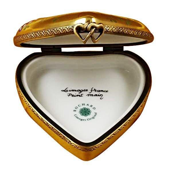 Heart Butterfly On Gold Base Porcelain Limoges Butterfly Heart French Trinket Box