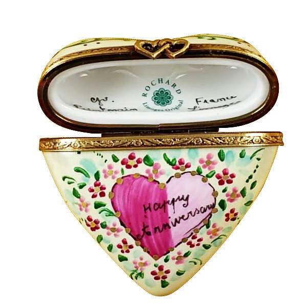 Heart - Happy Anniversary Porcelain Limoges anniversary wedding heart French Trinket Box