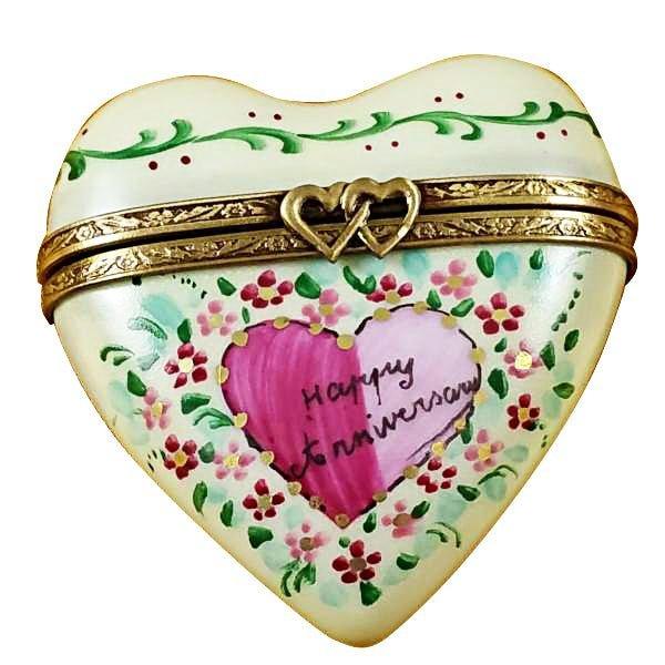 Heart - Happy Anniversary Porcelain Limoges anniversary wedding heart French Trinket Box