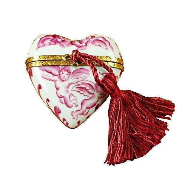 Heart - Pink Angel with Tassel Porcelain Limoges heart valentine love French Trinket Box