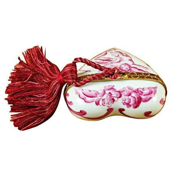 Heart - Pink Angel with Tassel Porcelain Limoges heart valentine love French Trinket Box