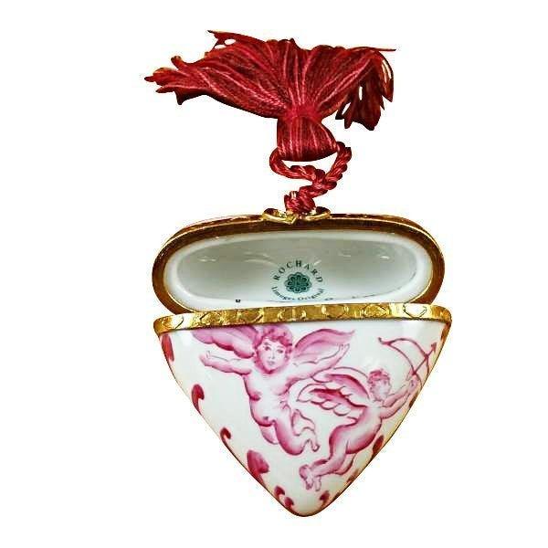Heart - Pink Angel with Tassel Porcelain Limoges heart valentine love French Trinket Box