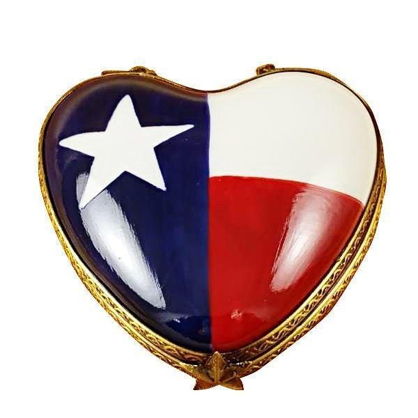 Heart - Texas Flag Porcelain Limoges heart united states French Trinket Box