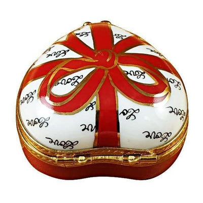 Heart with Red Bow & Three Candies Porcelain Limoges valentine heart French Trinket Box