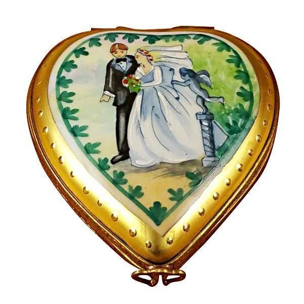 Heart with Wedding Couple - Studio Collection Porcelain Limoges wedding anniversary bridal French Trinket Box