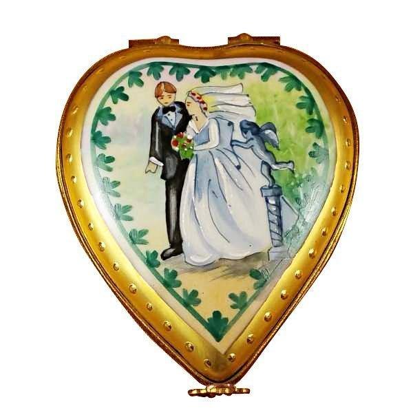 Heart with Wedding Couple - Studio Collection Porcelain Limoges wedding anniversary bridal French Trinket Box
