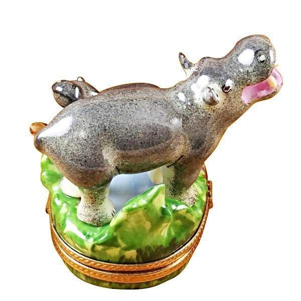 Hippo and Baby Porcelain Limoges wild animals French Trinket Box